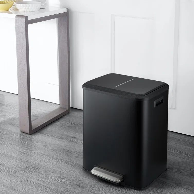 Matte Black Stainless Steel 8 Gallon Pedal Trash Can