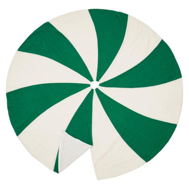 Festive White and Green Candy Cane Tree Skirt, 54"