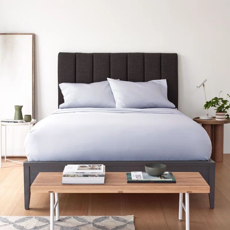 King Light Blue Satin Cotton Sheet Set with Pillowcases