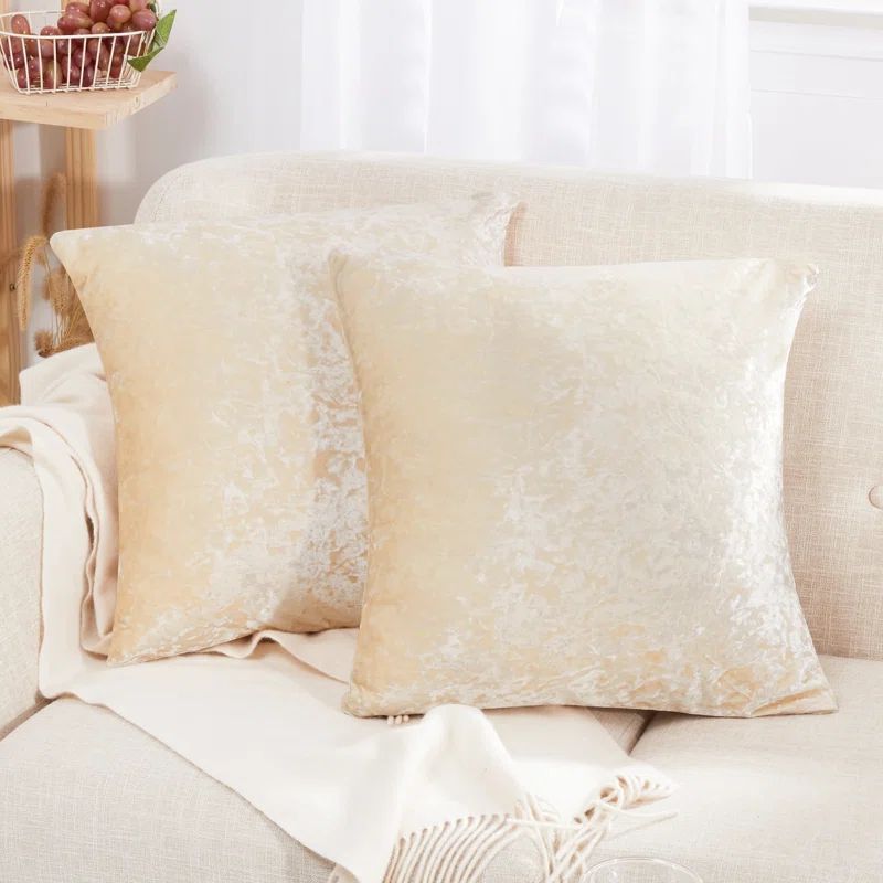 Light Beige 26" x 26" Reversible Velvet Pillow Covers