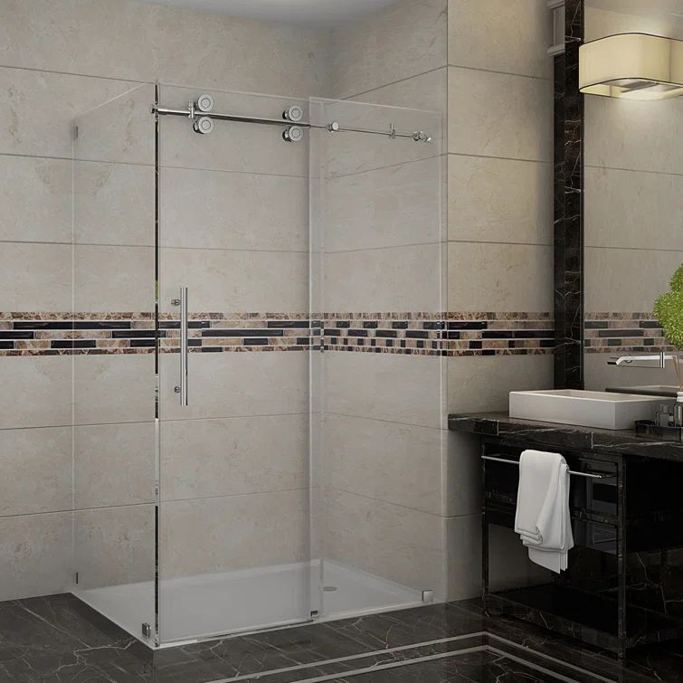 Langham 78" Frameless Sliding Shower Enclosure in Stainless Steel