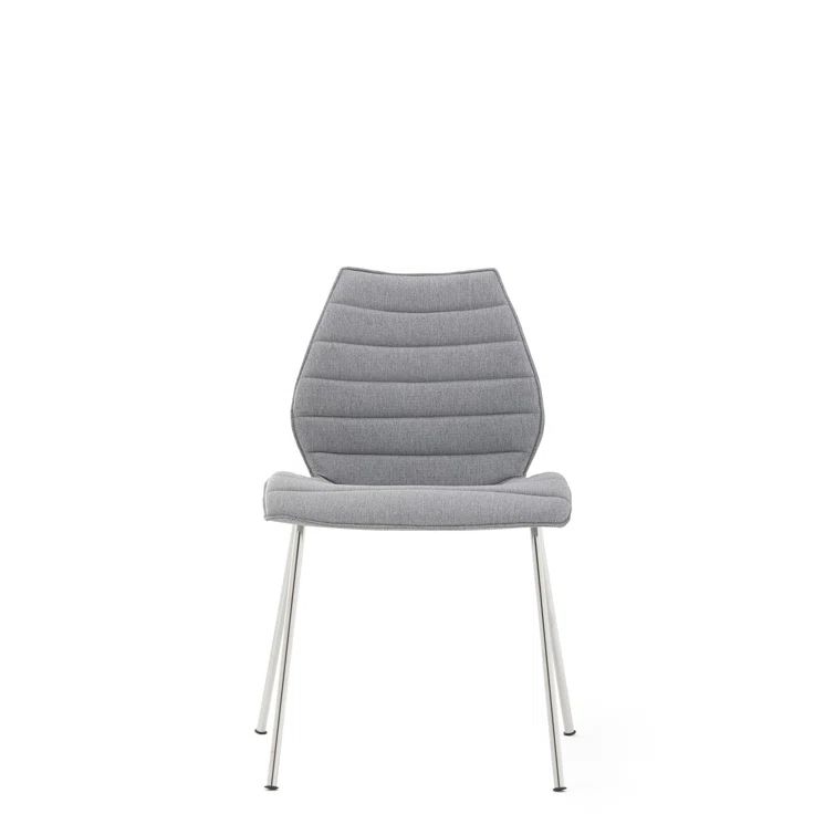 Gray Upholstered Steel Solid Back Dining Chairs, Set of 2