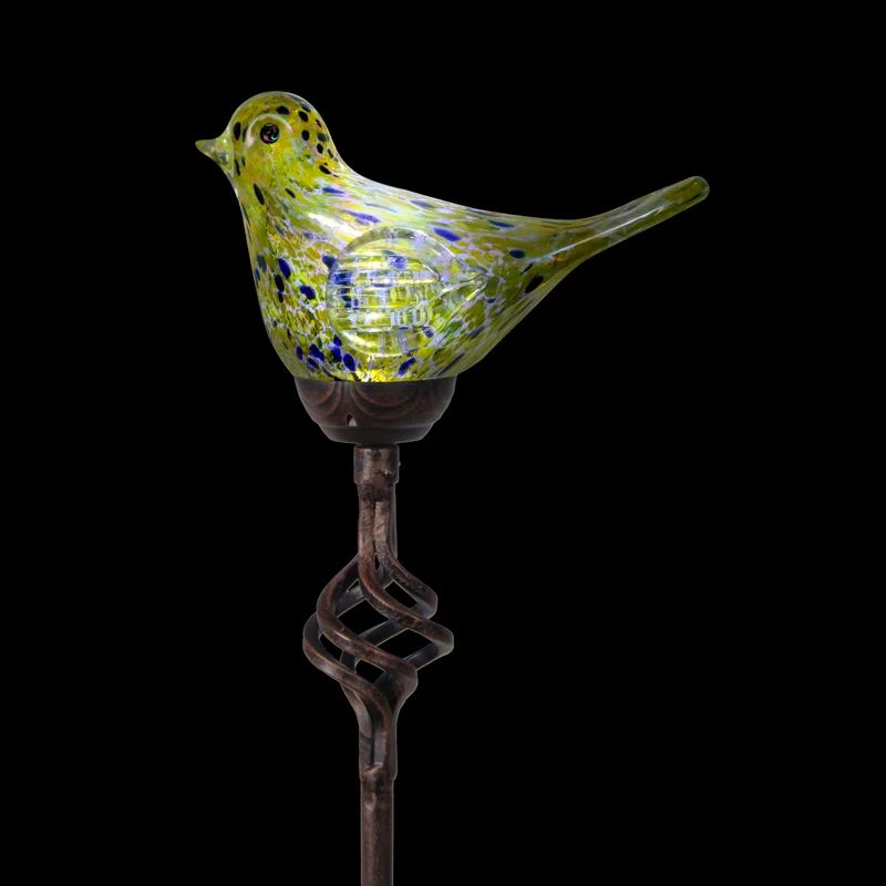 Yellow Hand Blown Glass Bird Solar Garden Stake