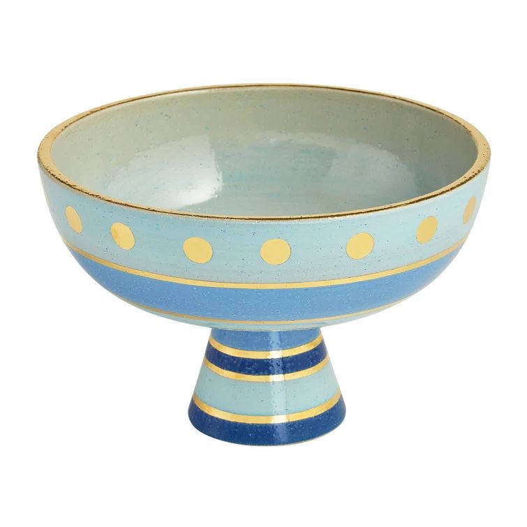 Blue and Gold Hand-Painted Stoneware Decorative Bowl