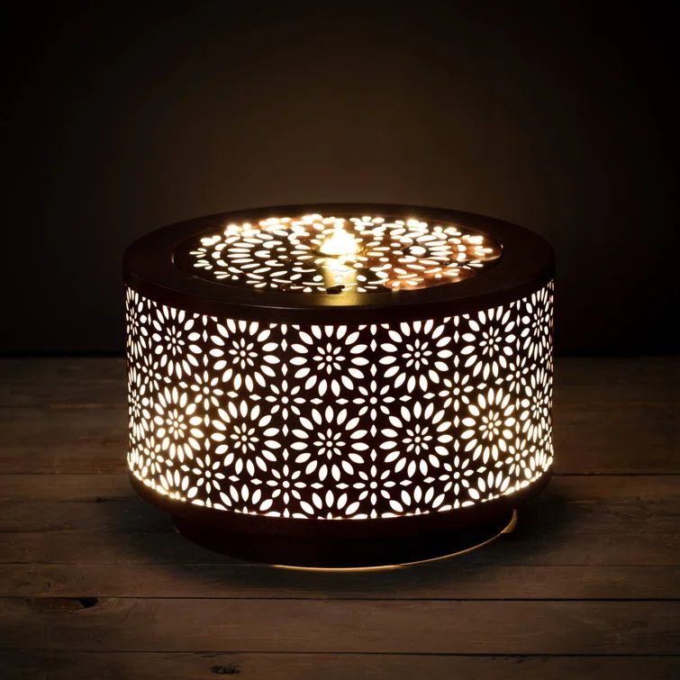 Rust-Colored Patterned Metal Floor Fountain with Light