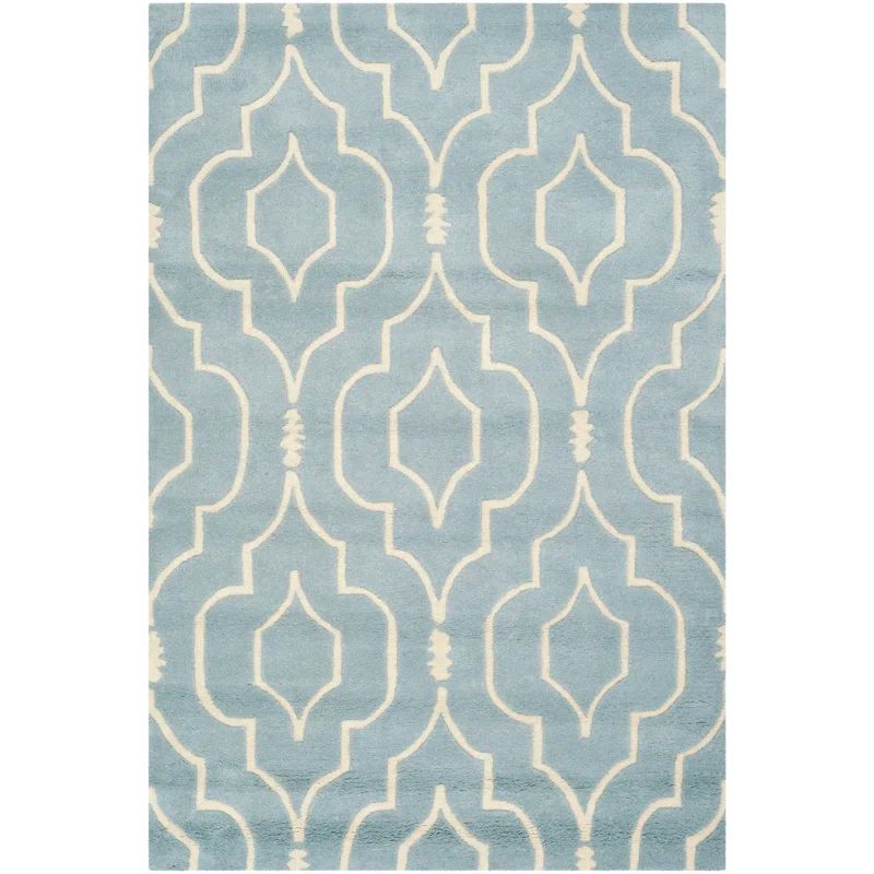 Blue and Ivory Hand-Tufted Wool 8' x 10' Geometric Rug
