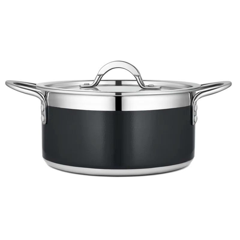 Black 3.28 qt. Stainless Steel Soup Pot with Riveted Handles
