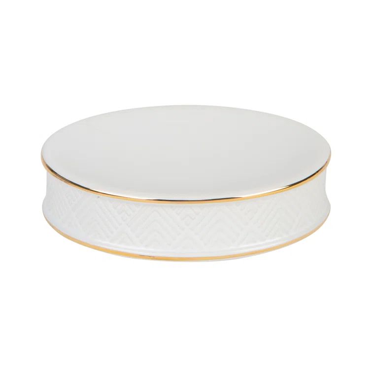 White and Gold Embossed Ceramic Soap Dish