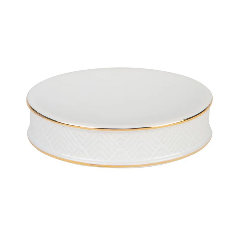White and Gold Embossed Ceramic Soap Dish