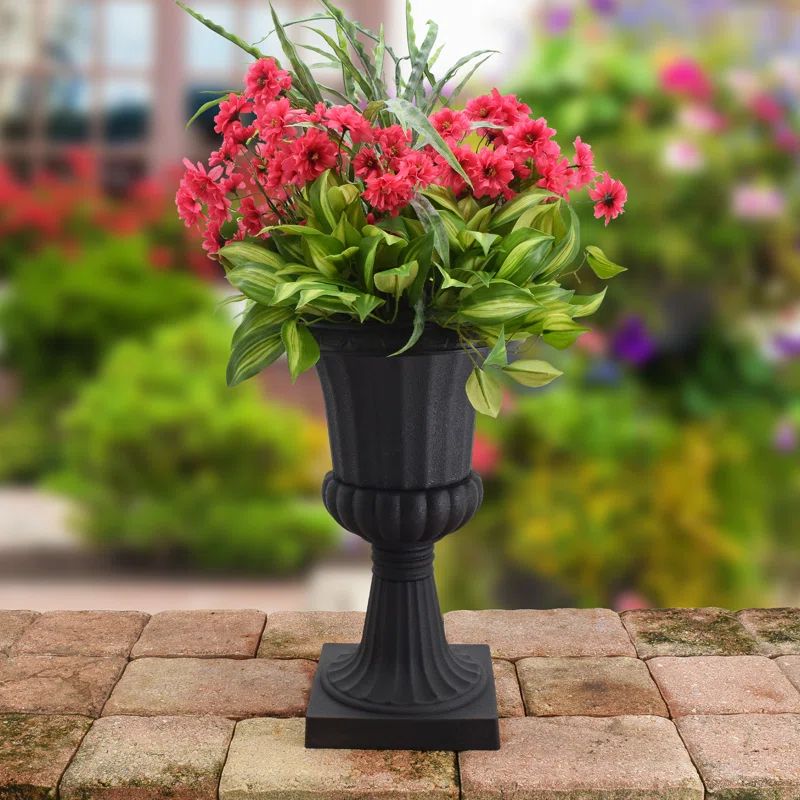 Matte Black Plastic Urn Planter for Indoor/Outdoor Use