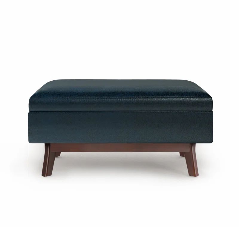 Owen 36" Distressed Dark Blue Faux Leather Storage Ottoman