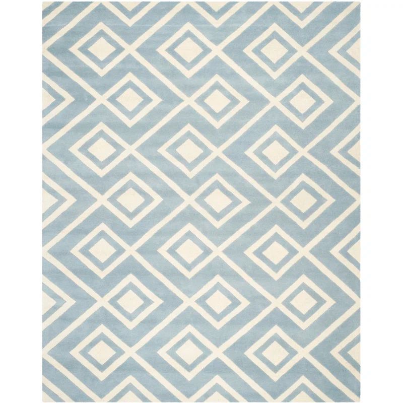 Blue and Ivory Geometric Hand-Tufted Wool Rug, 8' x 10'
