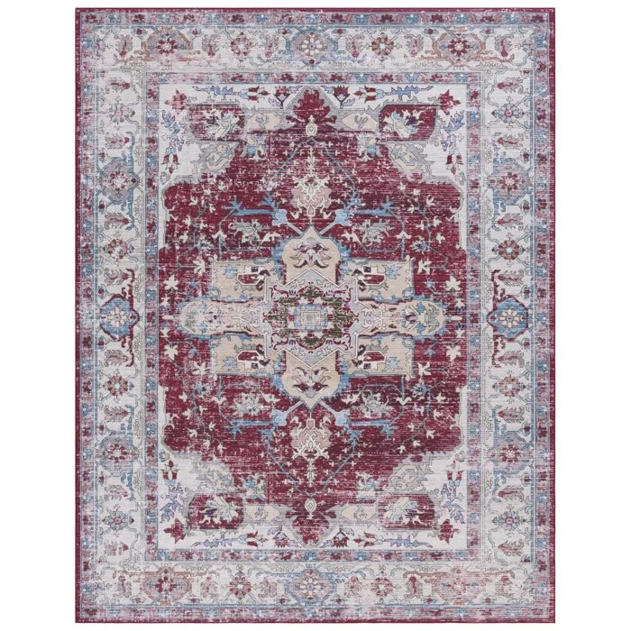 Burgundy and Beige Synthetic Rectangle Area Rug, 8' x 10'
