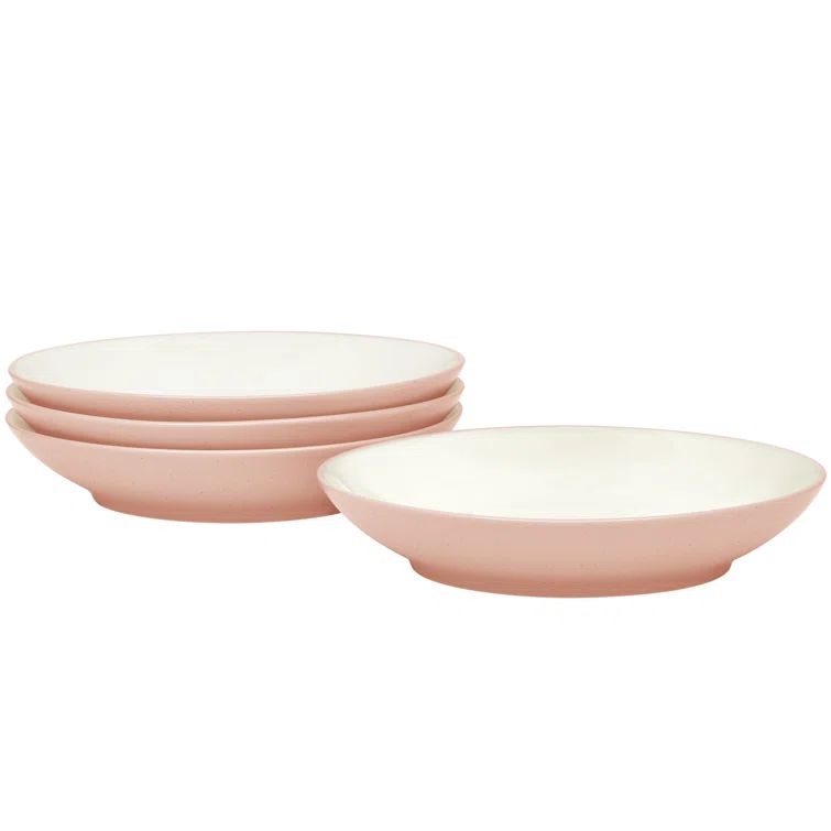Pink and Cream Ceramic Minimalist Pasta Bowls, Set of Four