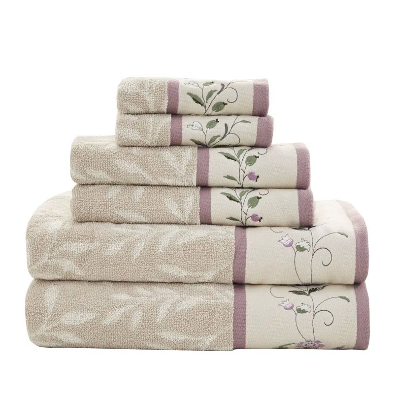 Green Embroidered Cotton Jacquard 6-Piece Towel Set
