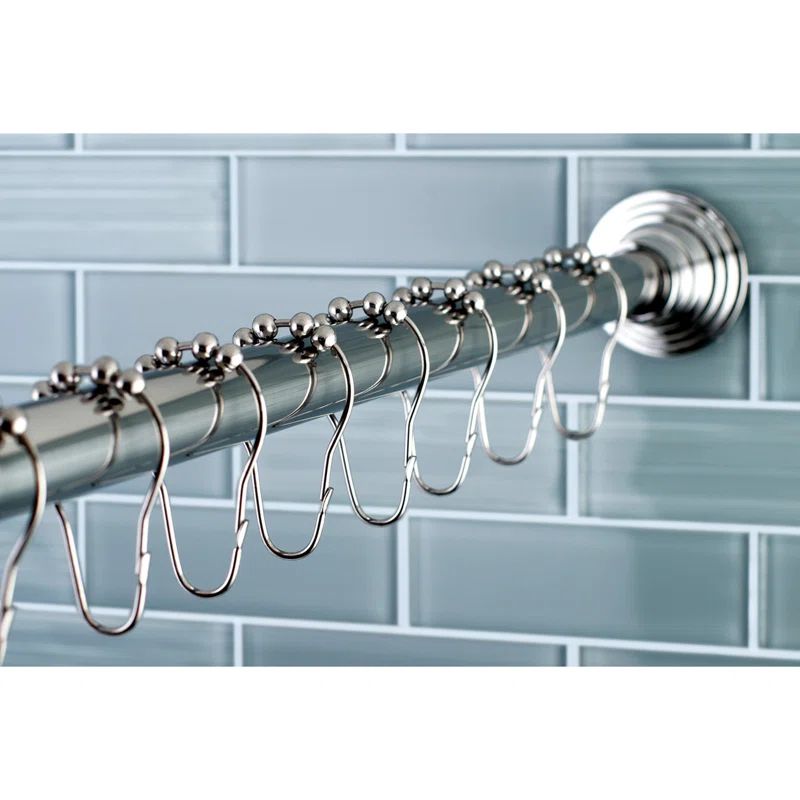 Polished Chrome Adjustable Shower Curtain Rod with Roller Rings