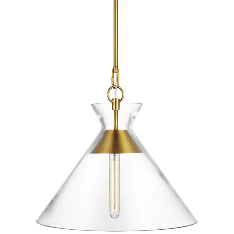 Burnished Brass and Clear Glass Cone Pendant Light