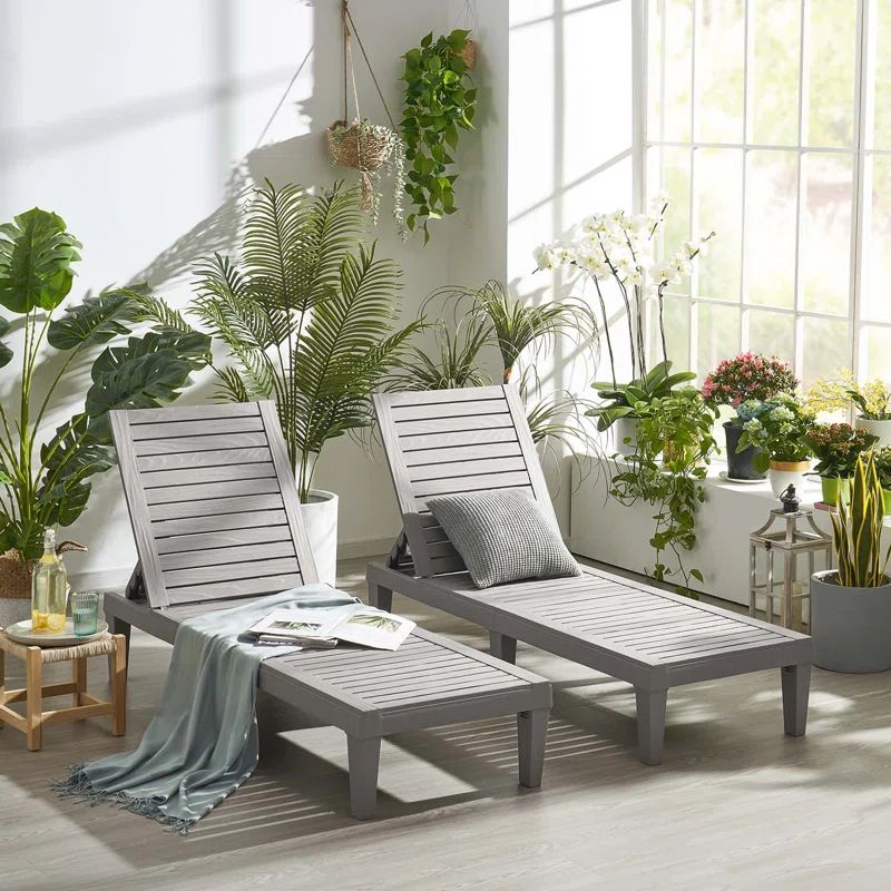 Gray Adjustable Polyresin Outdoor Chaise Lounge Set