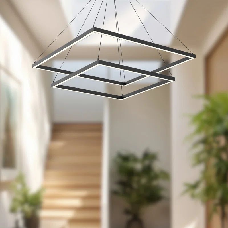 Piazza Black LED Geometric Chandelier 31.5" with Dual Light Emission