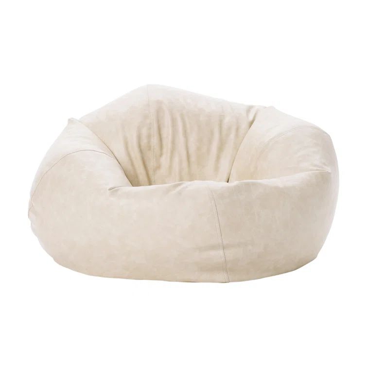 Almond Faux Leather Round Bean Bag Chair