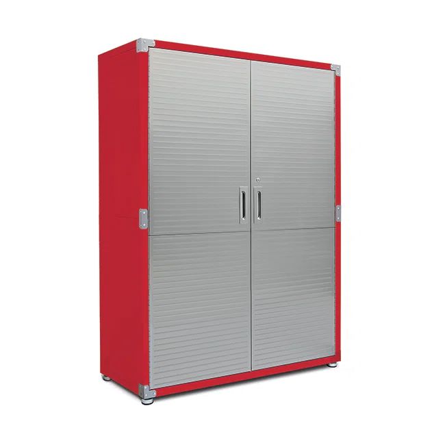 Red Steel Office Storage Cabinet with Adjustable Shelves