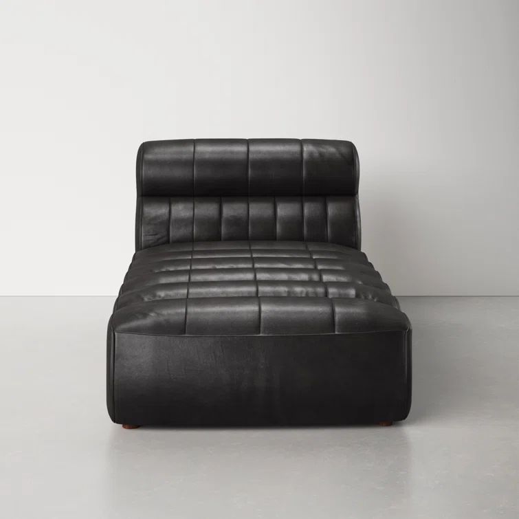 Ramsay Antique Black Leather Chaise with Solid Birch Frame