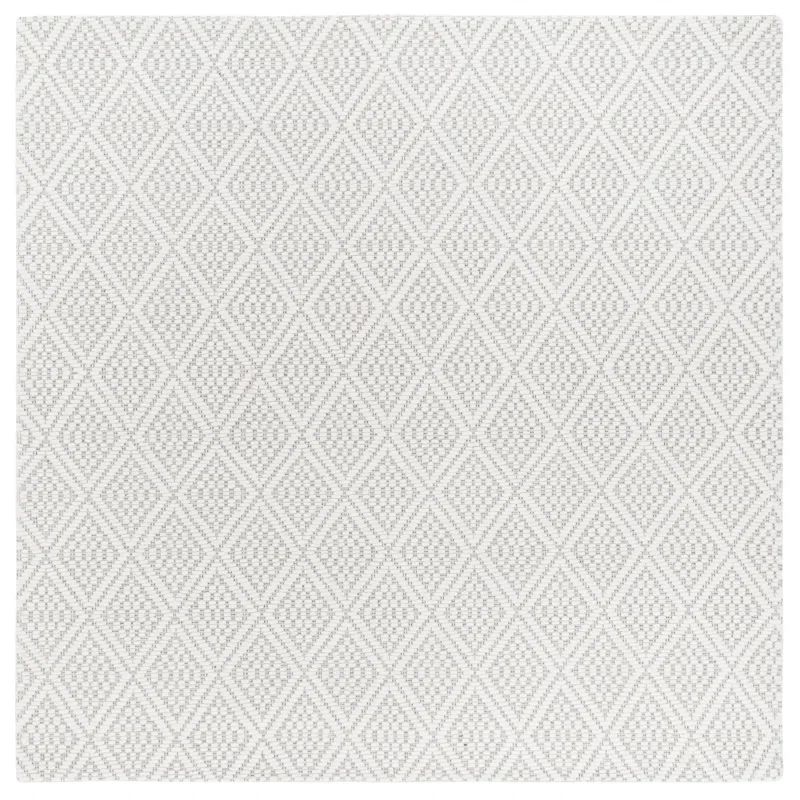Elegant Ivory Geometric 6' Square Wool Area Rug