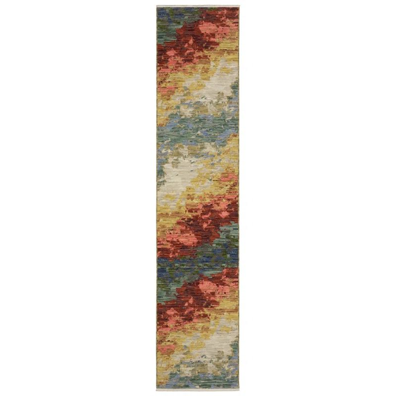 Soleri Beige and Multi Abstract Wool Runner Rug, 2.6x12