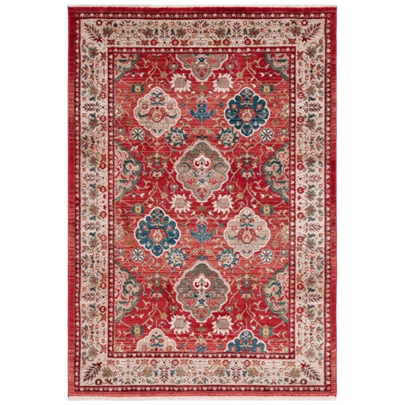 Elysian Bloom Red Floral Hand-Knotted Rectangular Rug