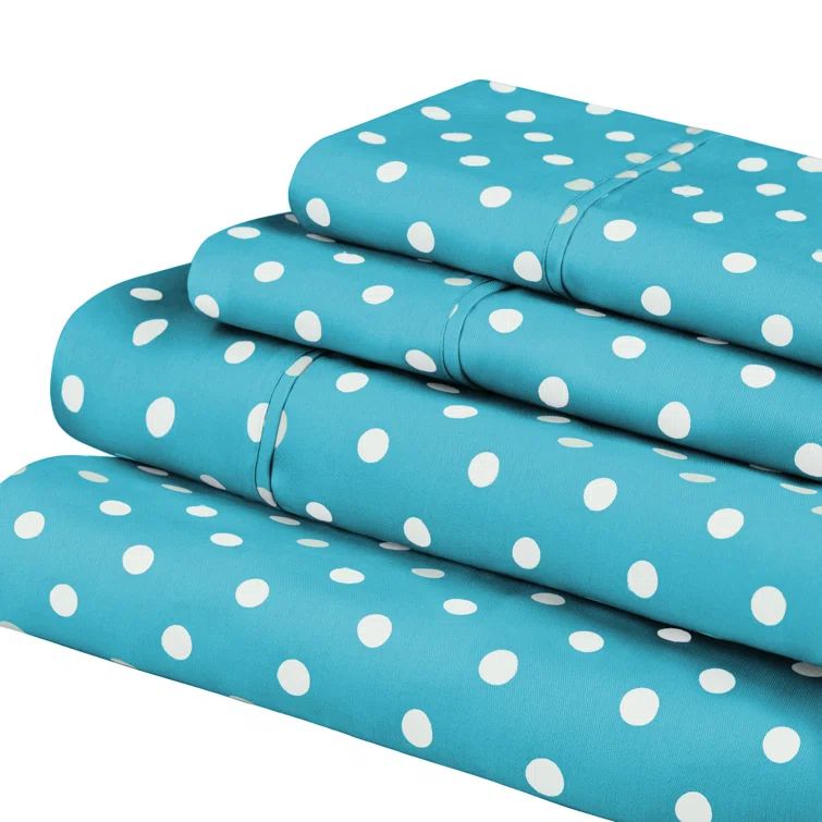 Aqua Polka Dot Cotton Blend Twin Deep Pocket Sheet Set