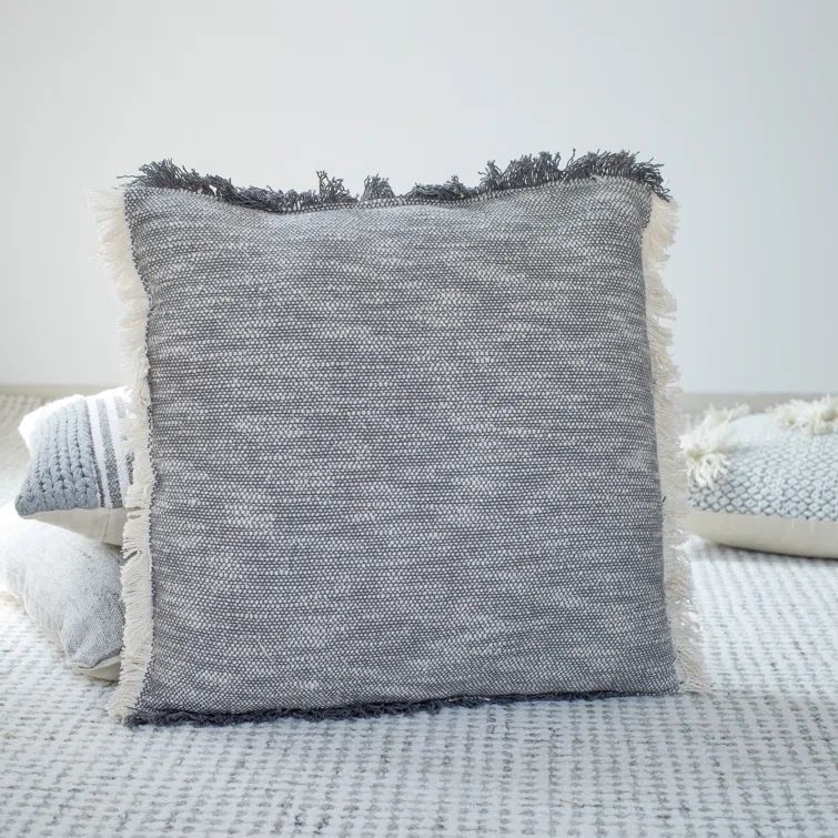 Gray and White Two-Tone Fringe Woven Throw Pillow, 20" x 20"