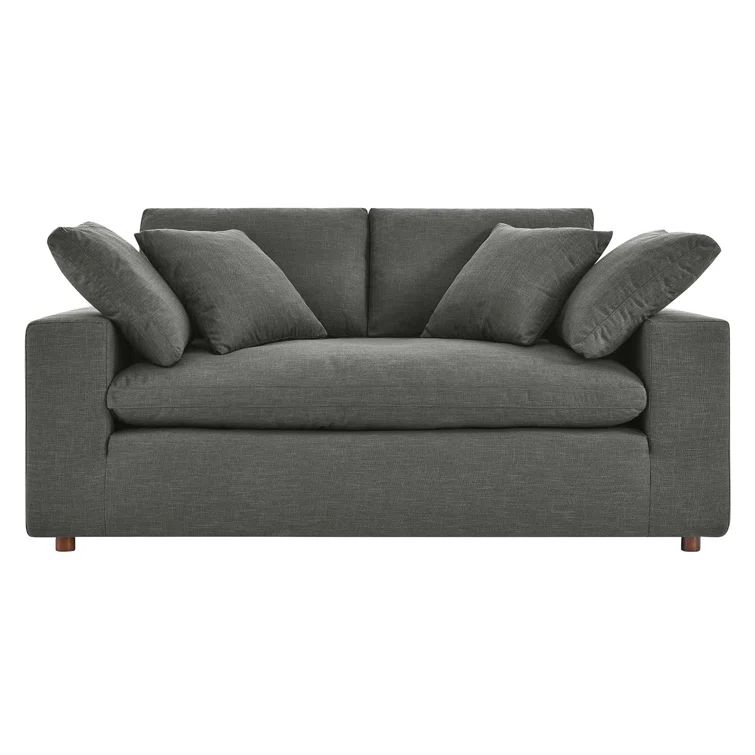 Commix Gray Down Filled Overstuffed Loveseat with Solid Wood Frame