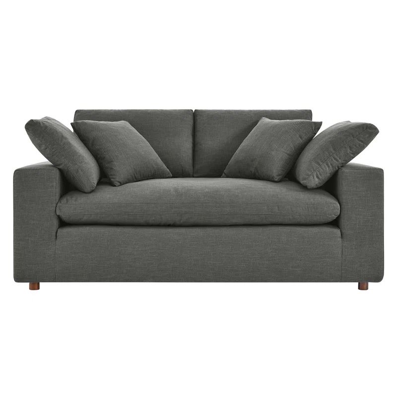 Commix Gray Down Filled Overstuffed Loveseat with Solid Wood Frame