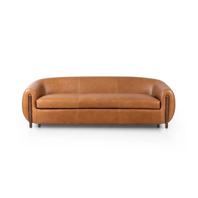 Valencia Camel 86'' Plush Leather Sofa with Solid Ash Legs