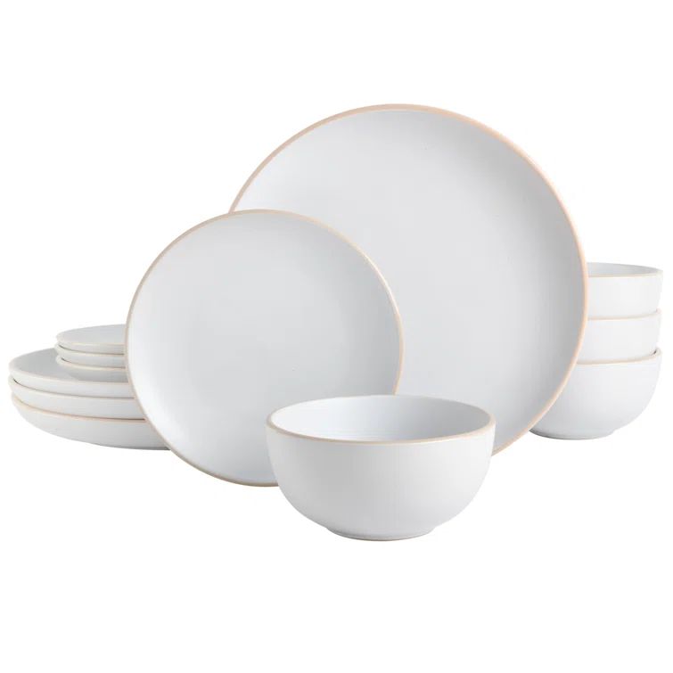 White Ceramic 12-Piece Dinnerware Set with Matte Finish