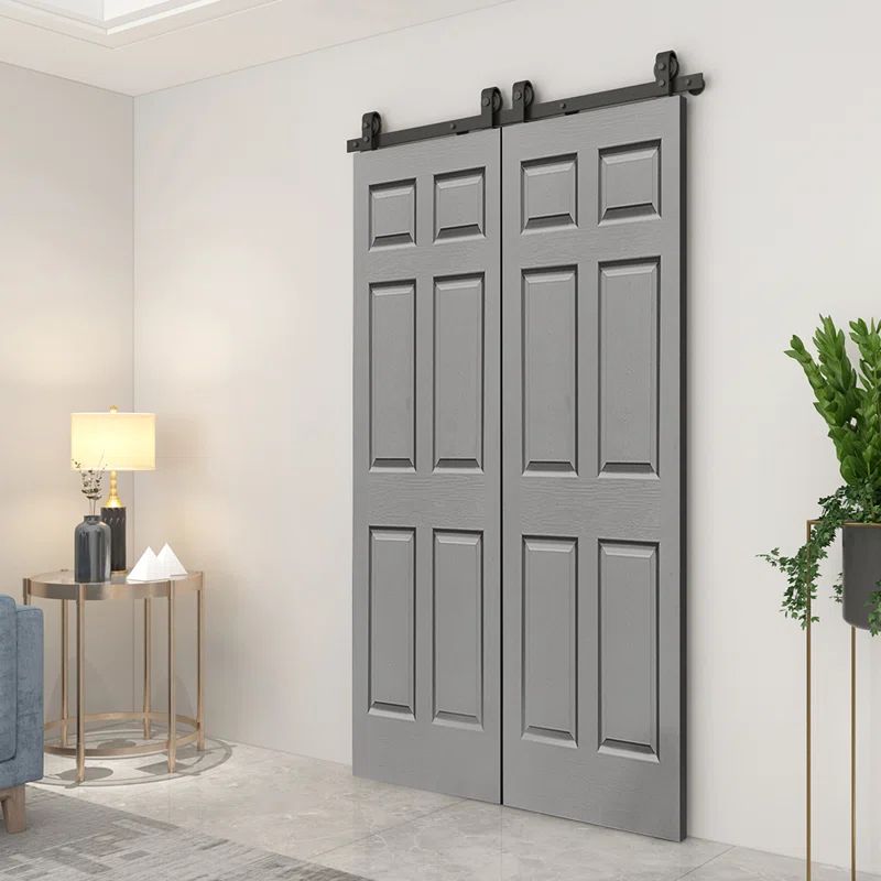 Light Gray MDF Composite Double Bi-Fold Barn Door with Black Hardware