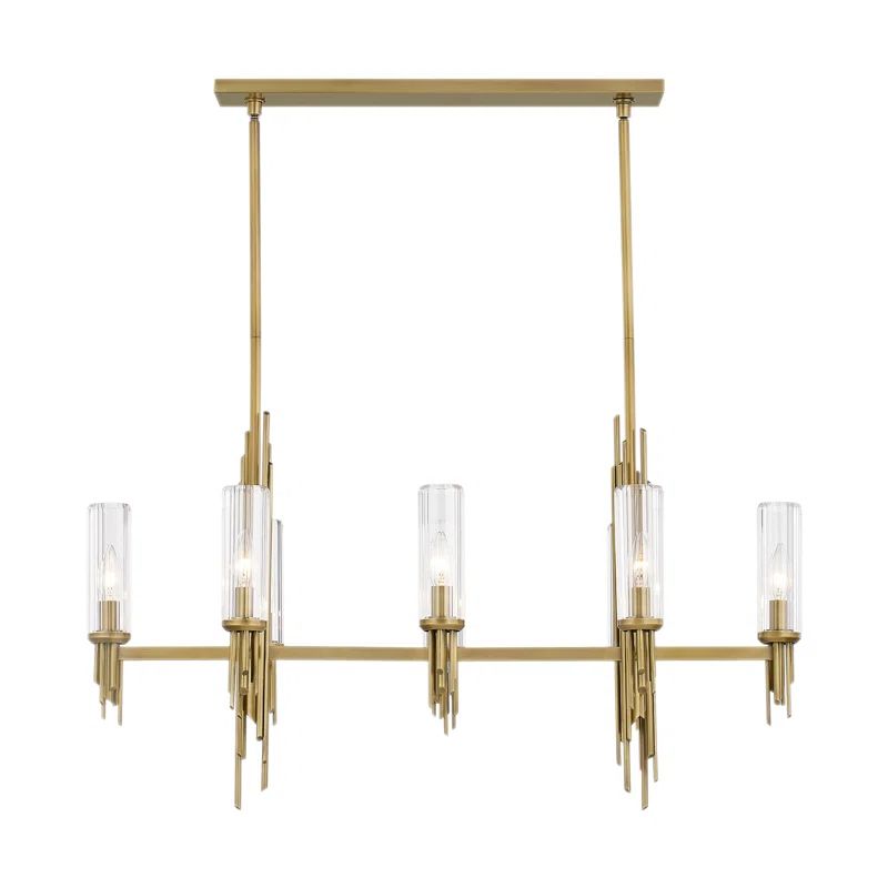 Vintage Brass and Matte Black Ribbed Glass Pendant Light