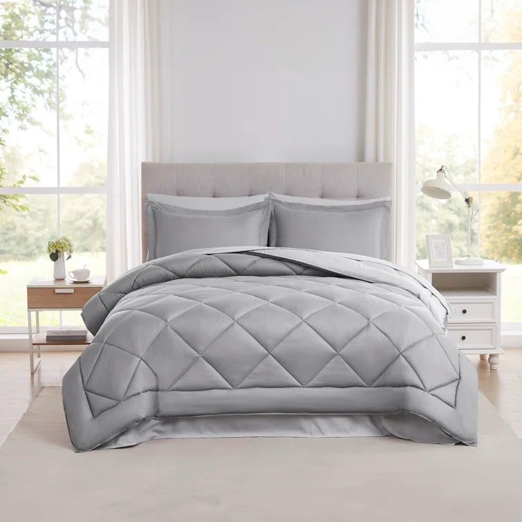 Gray Queen Reversible Microfiber Down Alternative Bedding Set