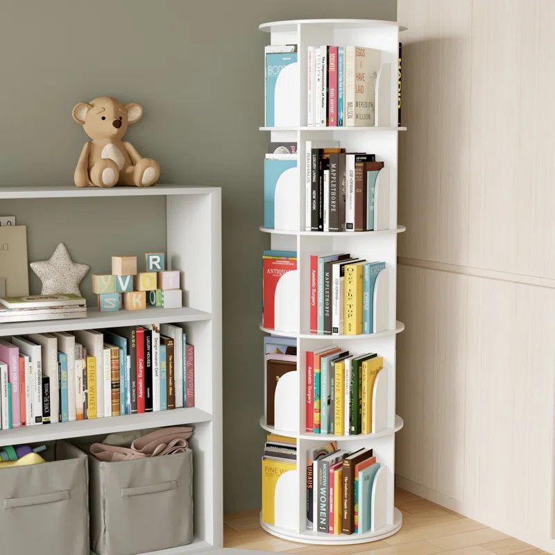 White 5-Tier Rotating Kids Bookcase Tower