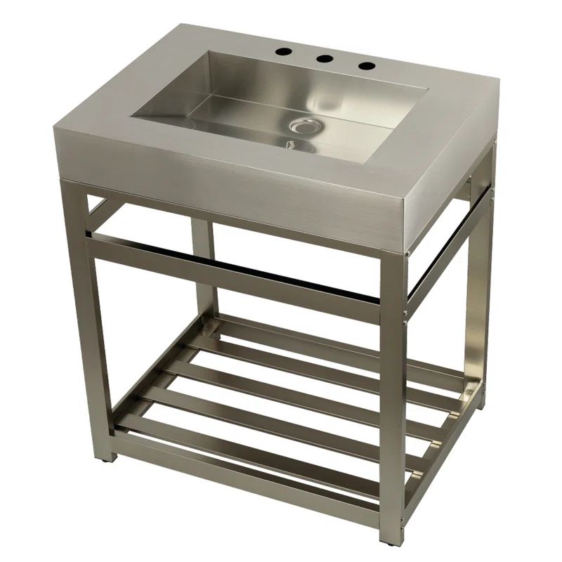 Kingston 31-Inch Brushed Stainless Steel Console Sink with Steel Base