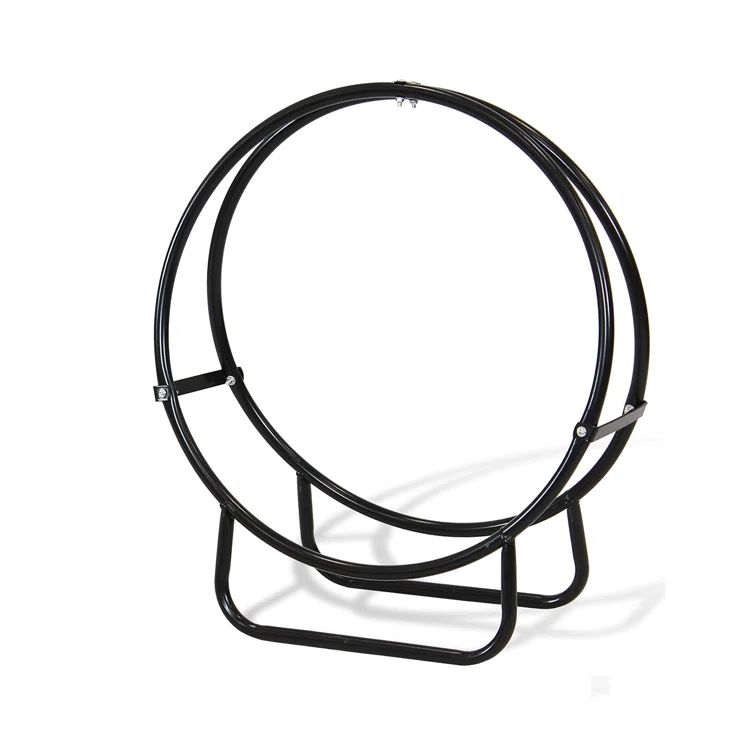 40" Black Steel Firewood Log Hoop Rack with PVC Cover
