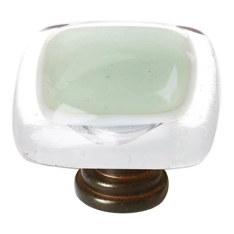Spruce Green and Clear Glass Square Knob with Oil Rubbed Bronze Base