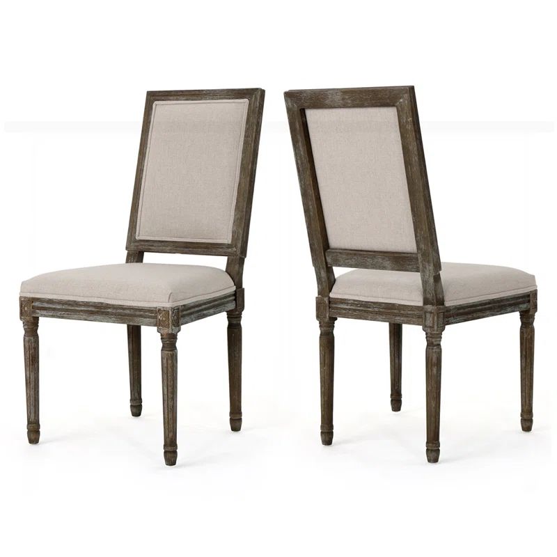Set of 2 Wheat Upholstered Weathered Wood Dining Chairs