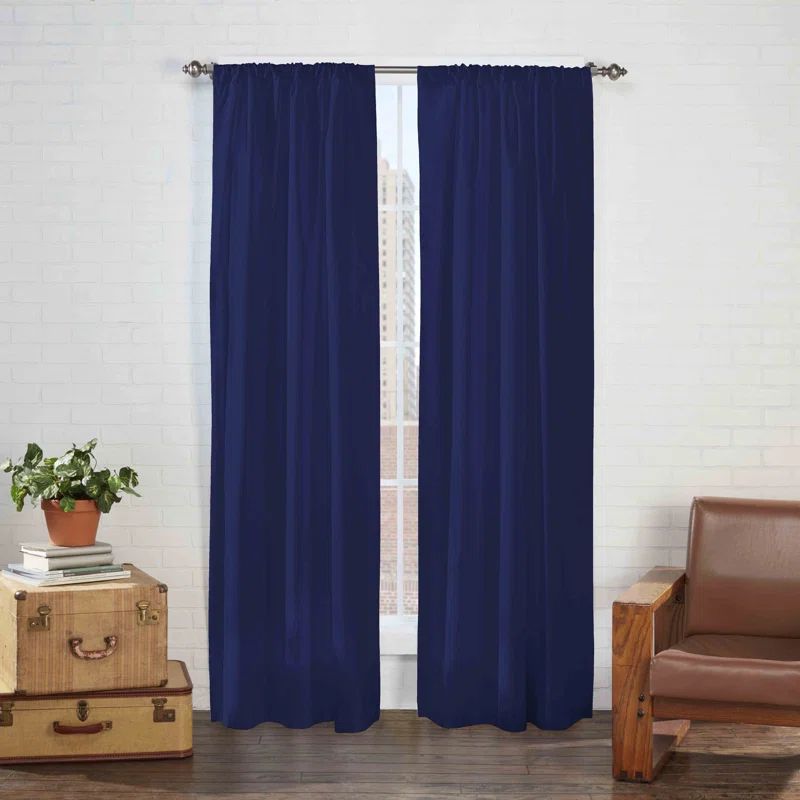 Navy Polyester Light-Filtering Rod Pocket Curtain Panels, 63" Length