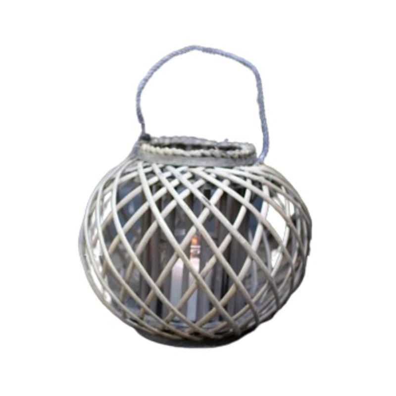 Large Gray Willow and Glass Hurricane Candle Lantern