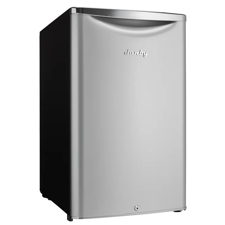Silver and Black 4.4 cu. ft. Freestanding Mini Fridge with Chrome Handle