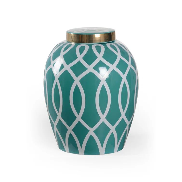 Sarah Teal and Gold Ceramic Ginger Jar