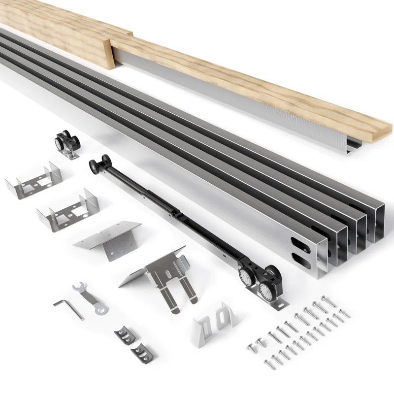 Heavy Duty Soft Close Sliding Pocket Door Hardware Kit with Solid Wood Track