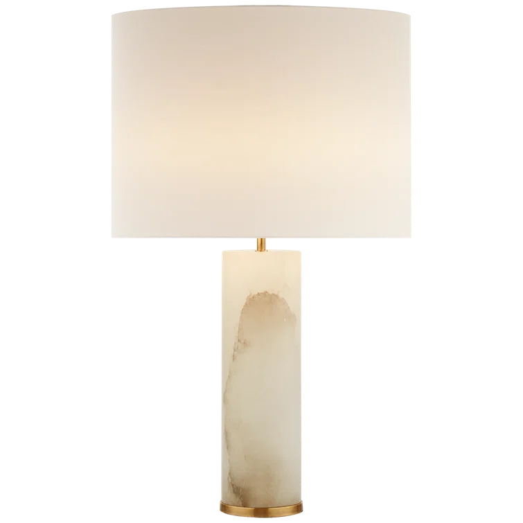 Edison-Inspired Alabaster and Brass Table Lamp with Linen Shade