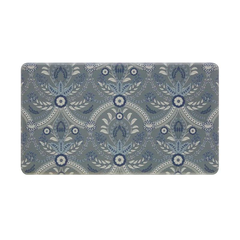 Blue Damask PVC Anti-Fatigue Kitchen Mat 17.5" x 32"